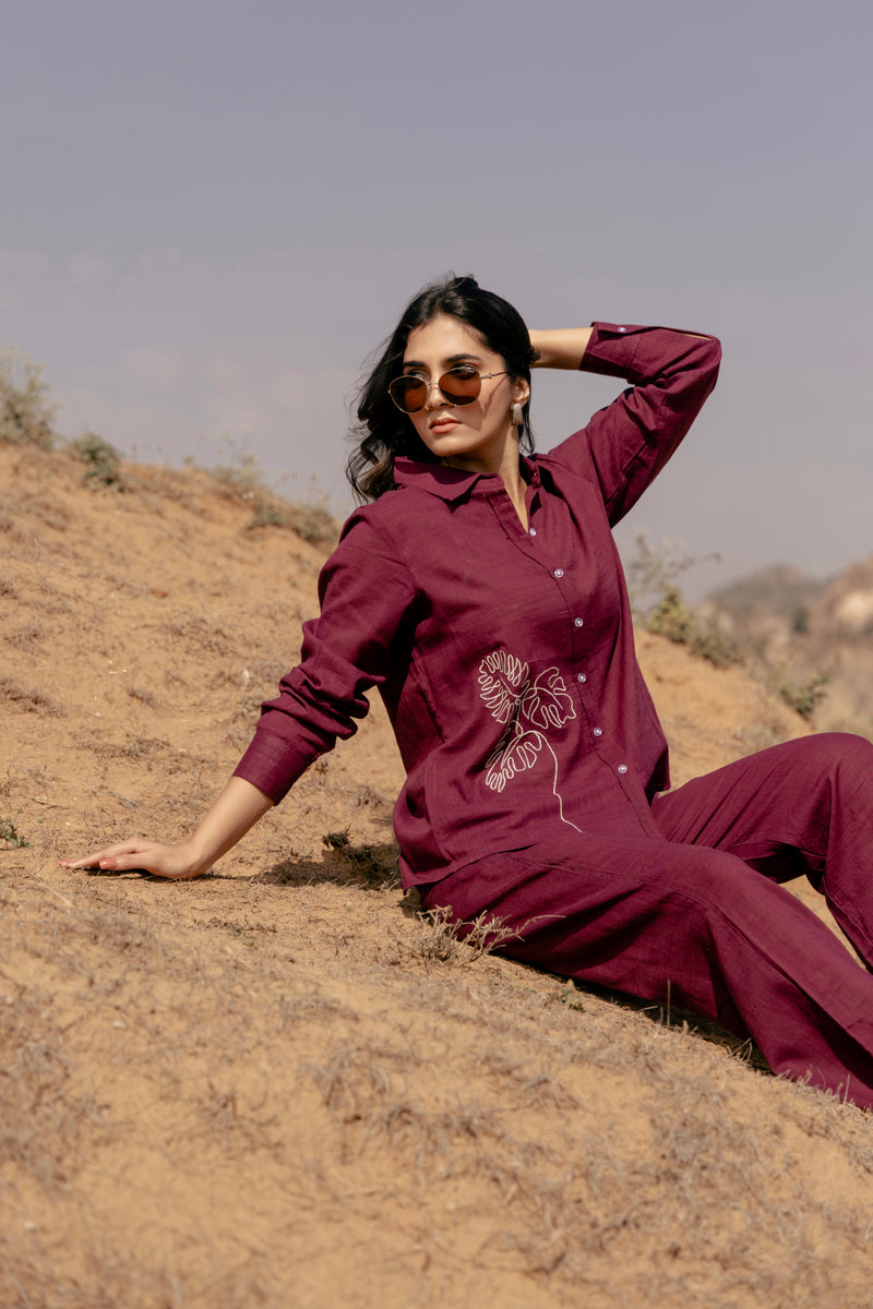 SAACHI Embroidered Airy Linen Co-ord Set for Women | Shirt & Pant Set | Dhirai