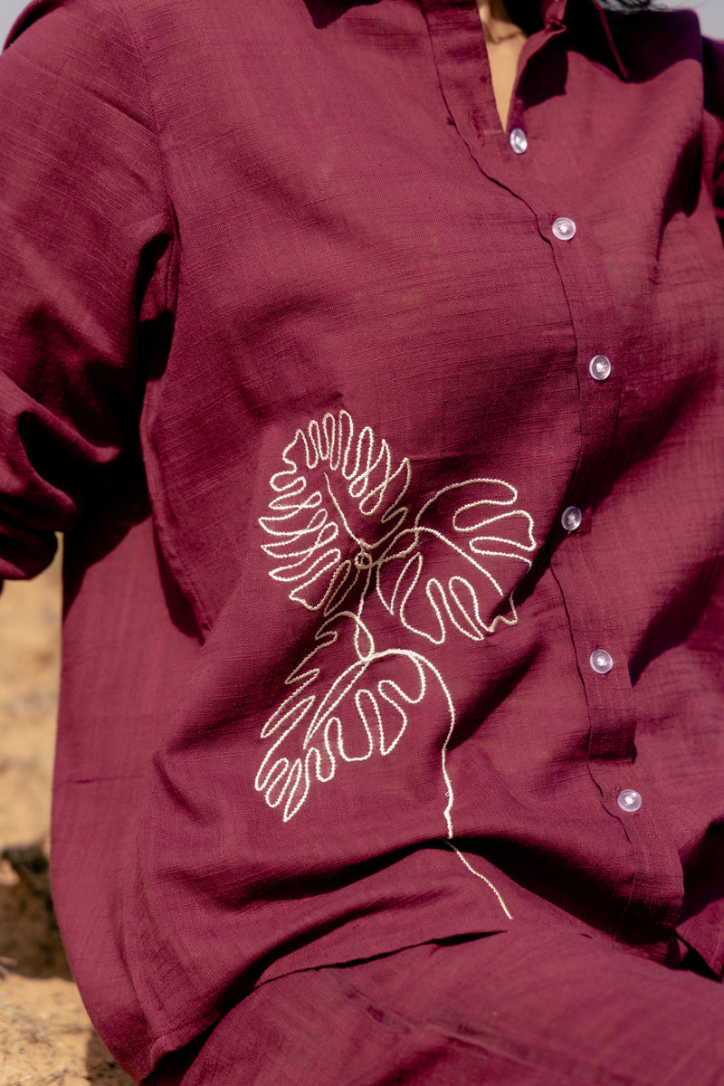 SAACHI Embroidered Airy Linen Co-ord Set for Women | Shirt & Pant Set | Dhirai