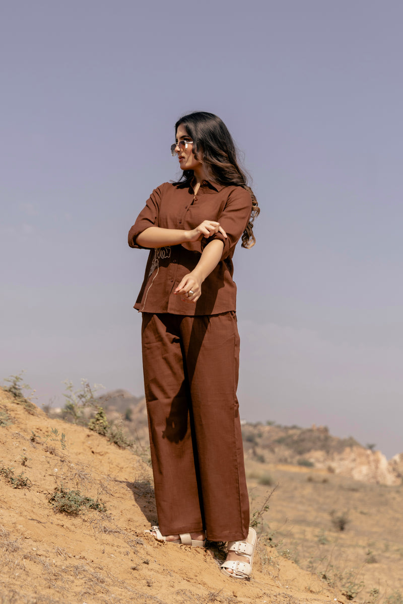 SAACHI Embroidered Airy Linen Co-ord Set for Women | Shirt & Pant Set | Dhirai
