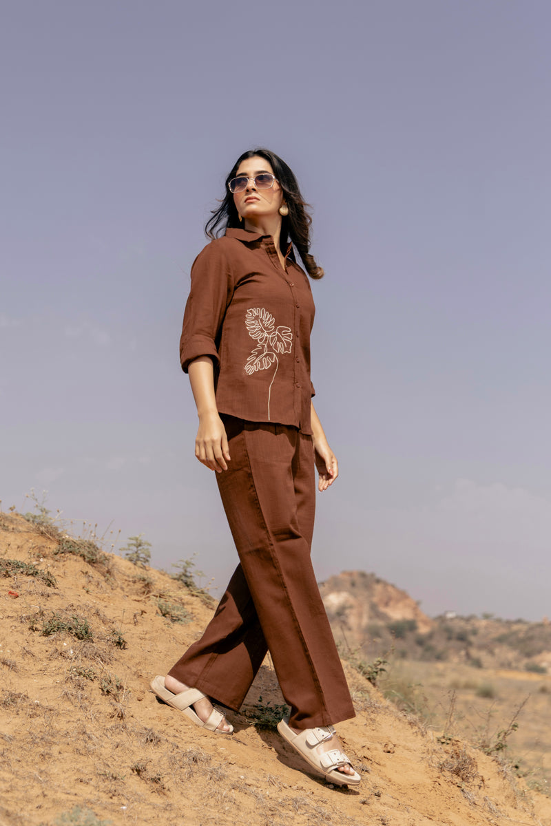 SAACHI Embroidered Airy Linen Co-ord Set for Women | Shirt & Pant Set | Dhirai