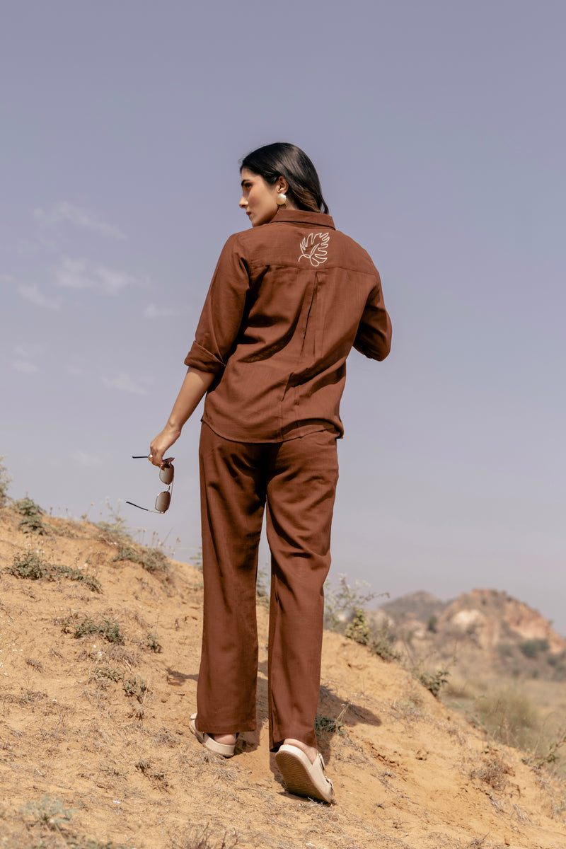 SAACHI Embroidered Airy Linen Co-ord Set for Women | Shirt & Pant Set | Dhirai