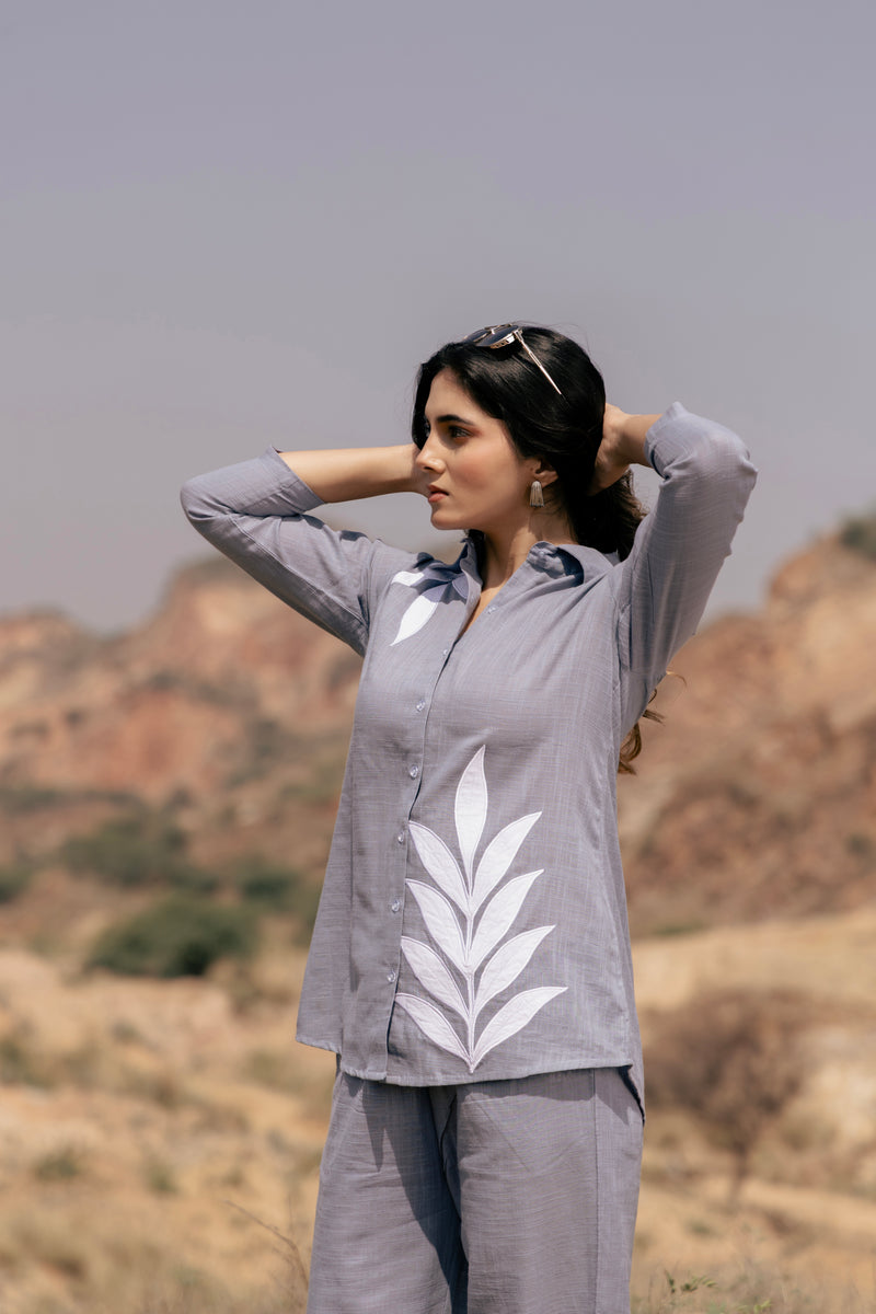 SAAKSHI Patch Embroidered Airy Linen Co-ord Set for Women | Shirt & Pant Set | Dhirai