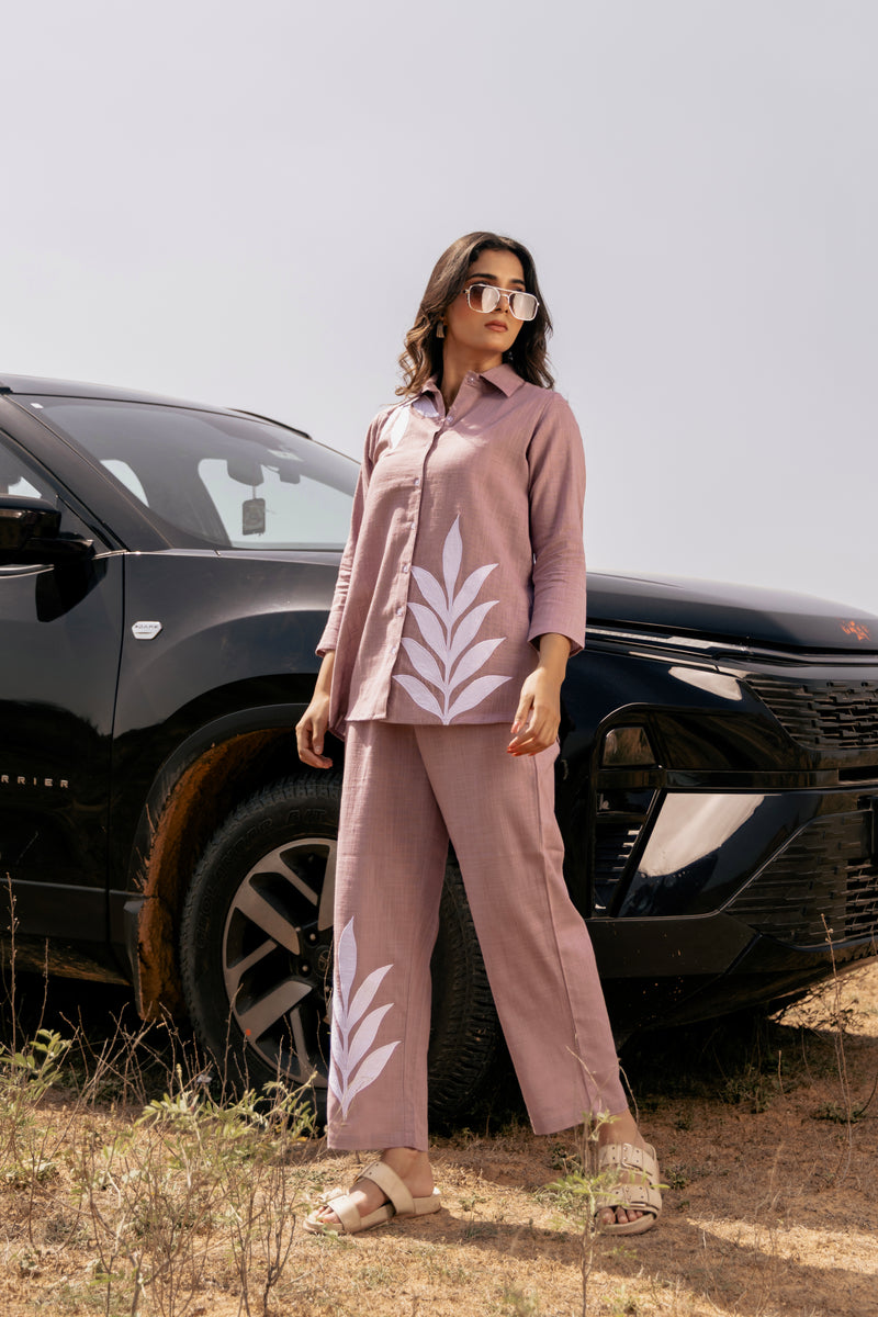 SAAKSHI Patch Embroidered Airy Linen Co-ord Set for Women | Shirt & Pant Set | Dhirai