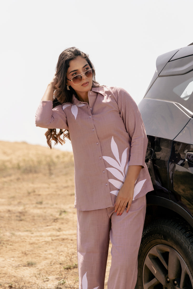 SAAKSHI Patch Embroidered Airy Linen Co-ord Set for Women | Shirt & Pant Set | Dhirai
