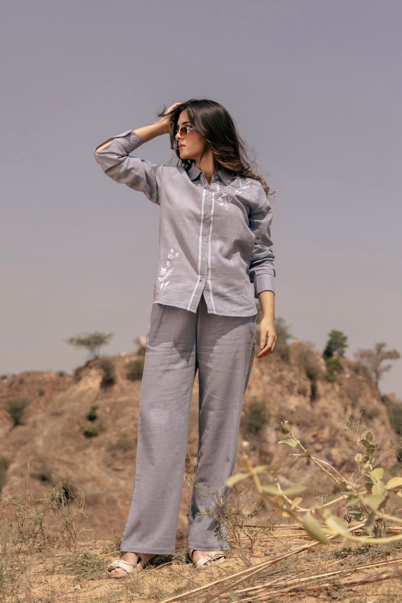 TARINI Embroidered Airy Linen Co-ord Set for Women | Shirt & Pant Set | Dhirai