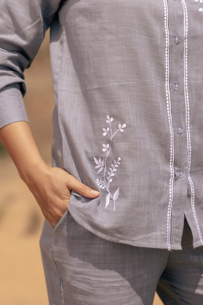 TARINI Embroidered Airy Linen Co-ord Set for Women | Shirt & Pant Set | Dhirai