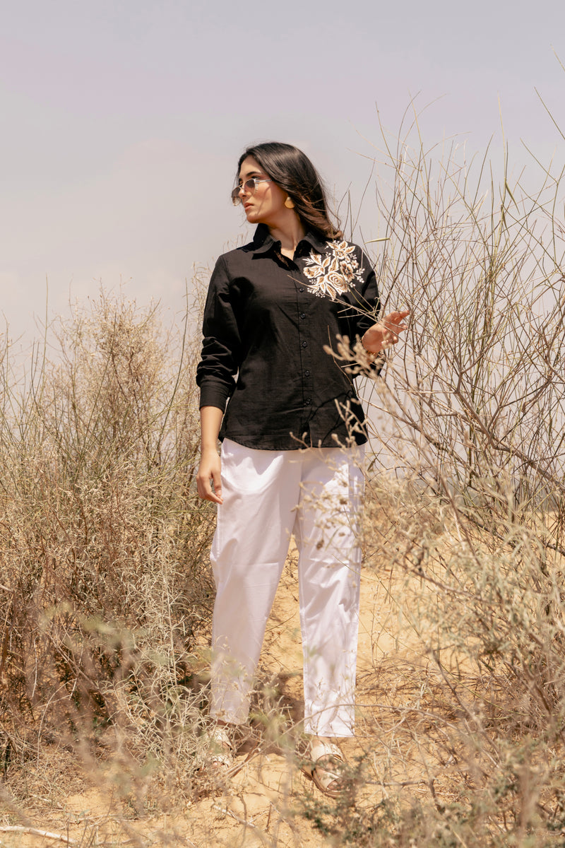 ASTRA Embroidered Airy Linen Co-ord Set for Women | Shirt & Pant Set | Dhirai