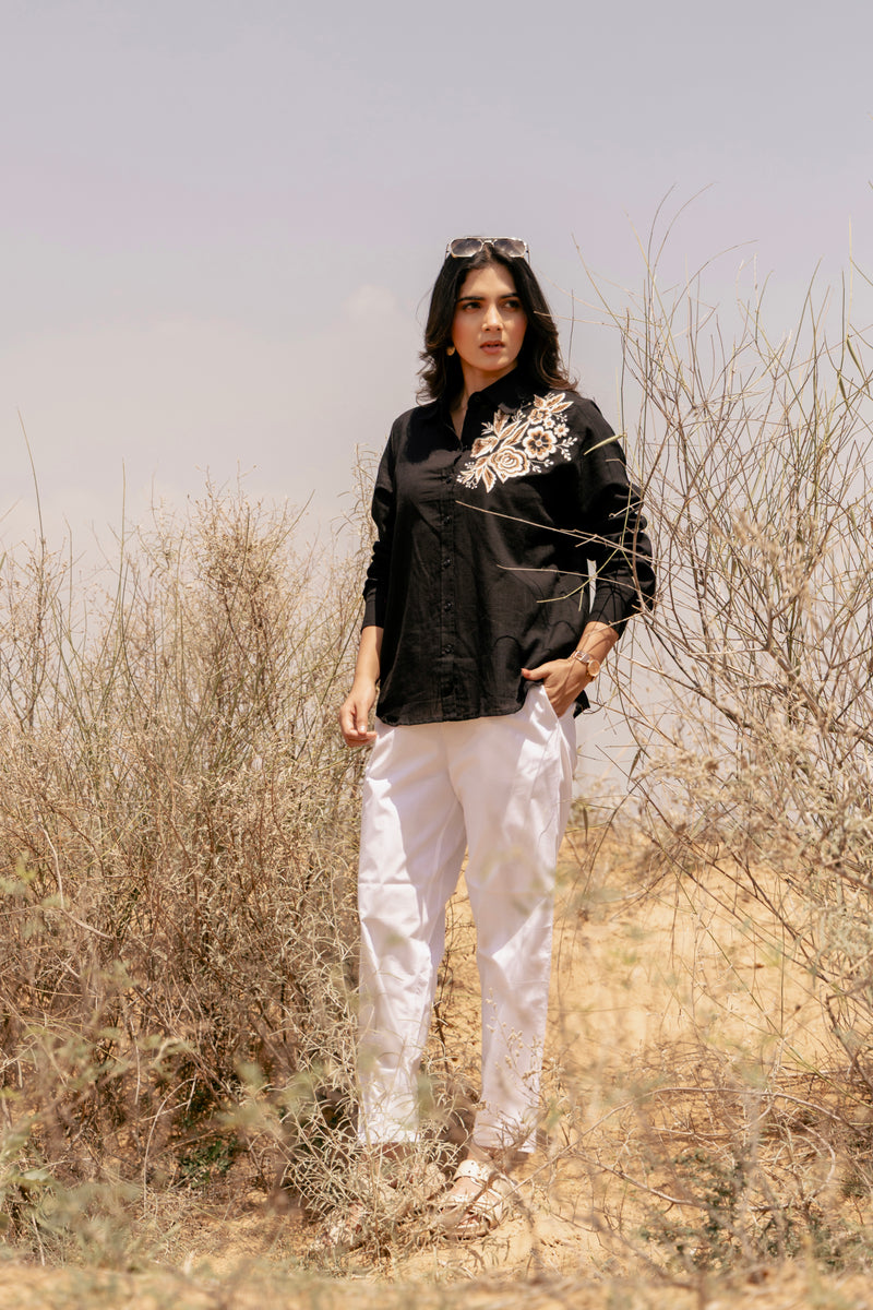 ASTRA Embroidered Airy Linen Co-ord Set for Women | Shirt & Pant Set | Dhirai
