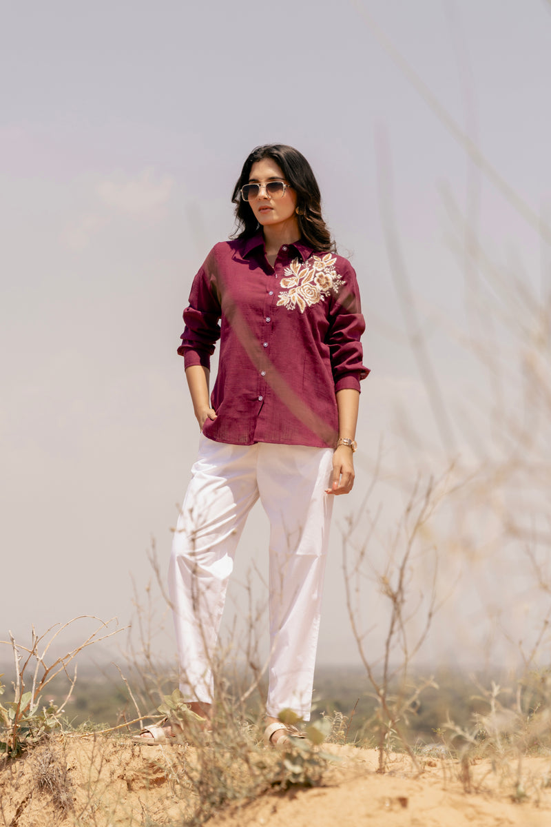 ASTRA Embroidered Airy Linen Co-ord Set for Women | Shirt & Pant Set | Dhirai