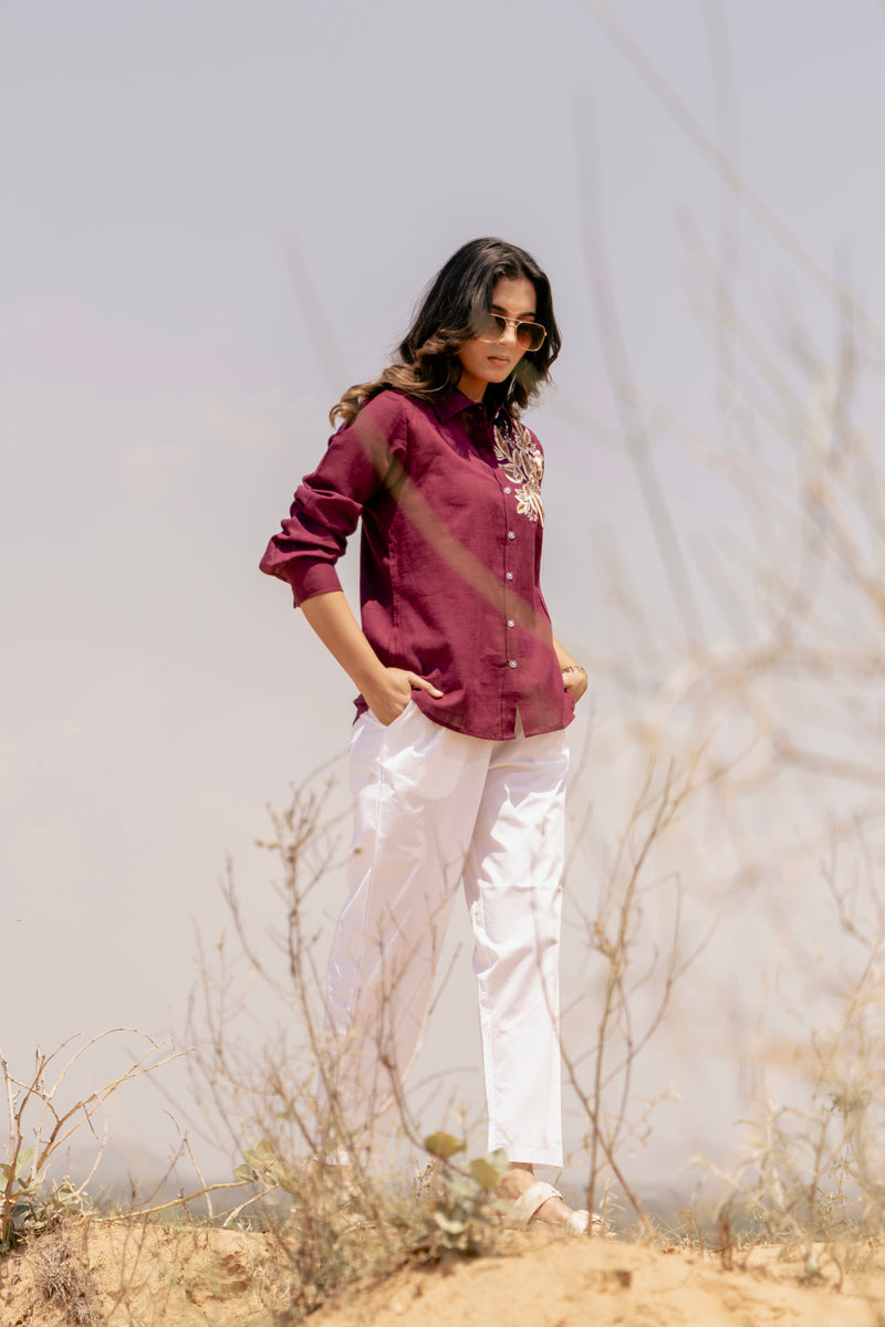 ASTRA Embroidered Airy Linen Co-ord Set for Women | Shirt & Pant Set | Dhirai
