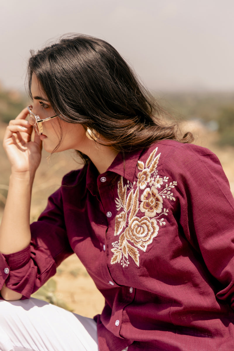 ASTRA Embroidered Airy Linen Co-ord Set for Women | Shirt & Pant Set | Dhirai