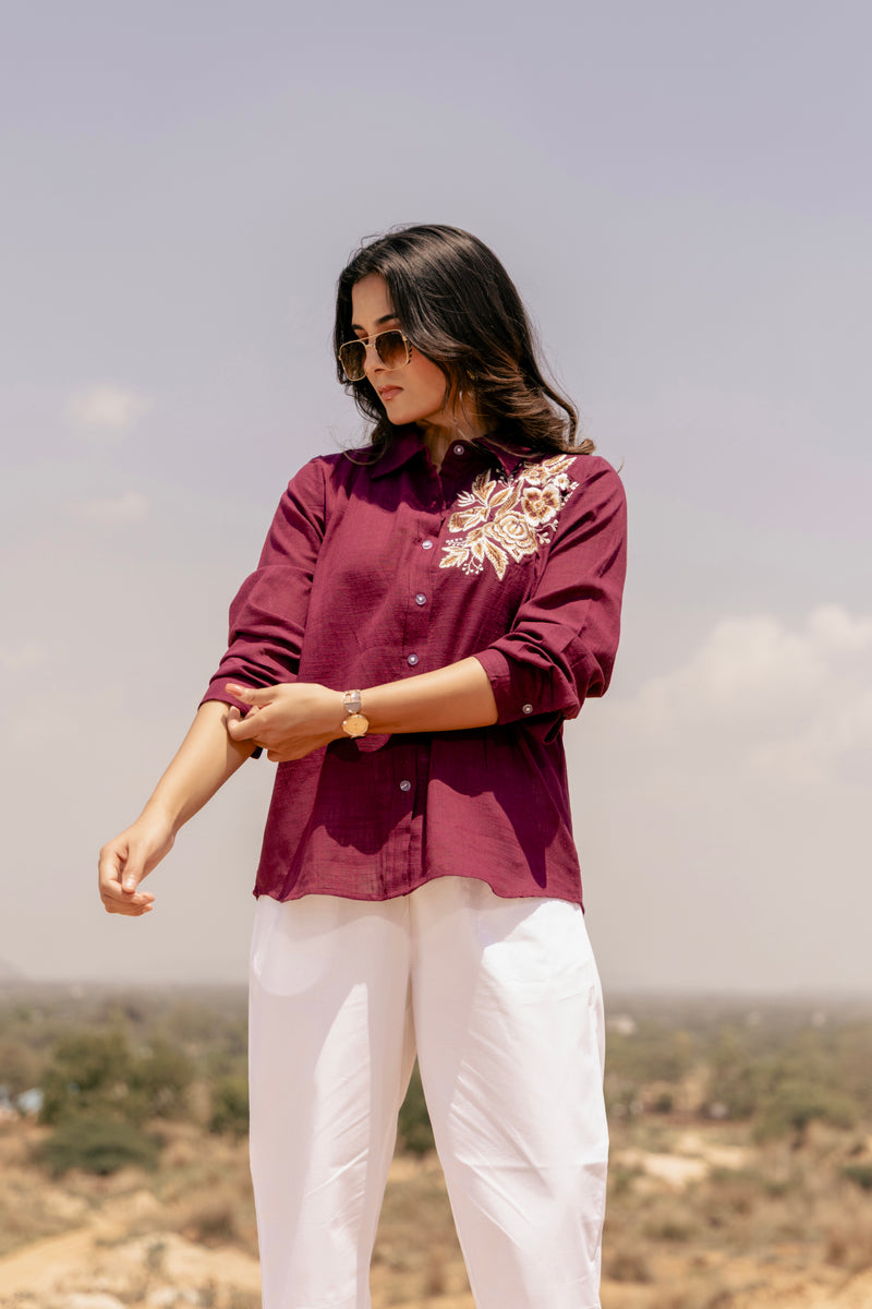 ASTRA Embroidered Airy Linen Co-ord Set for Women | Shirt & Pant Set | Dhirai