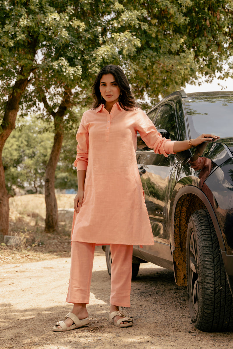 SAVYA Airy Linen Kurta Co-ord Set for Women | Kurta Pant Set | Dhirai