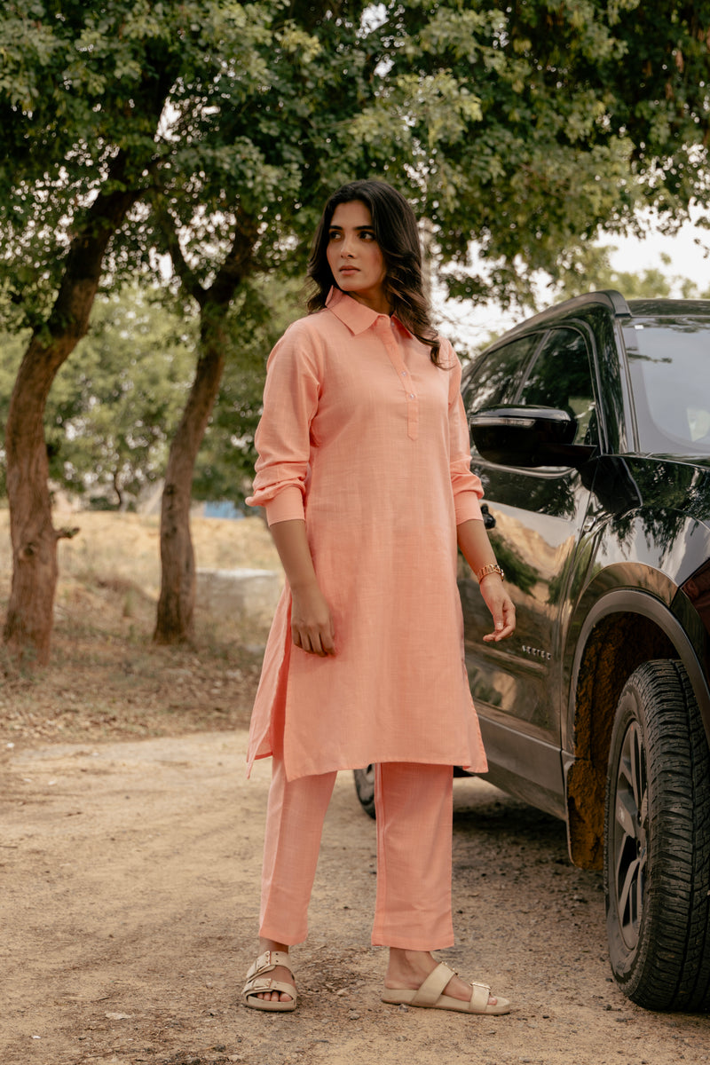 SAVYA Airy Linen Kurta Co-ord Set for Women | Kurta Pant Set | Dhirai