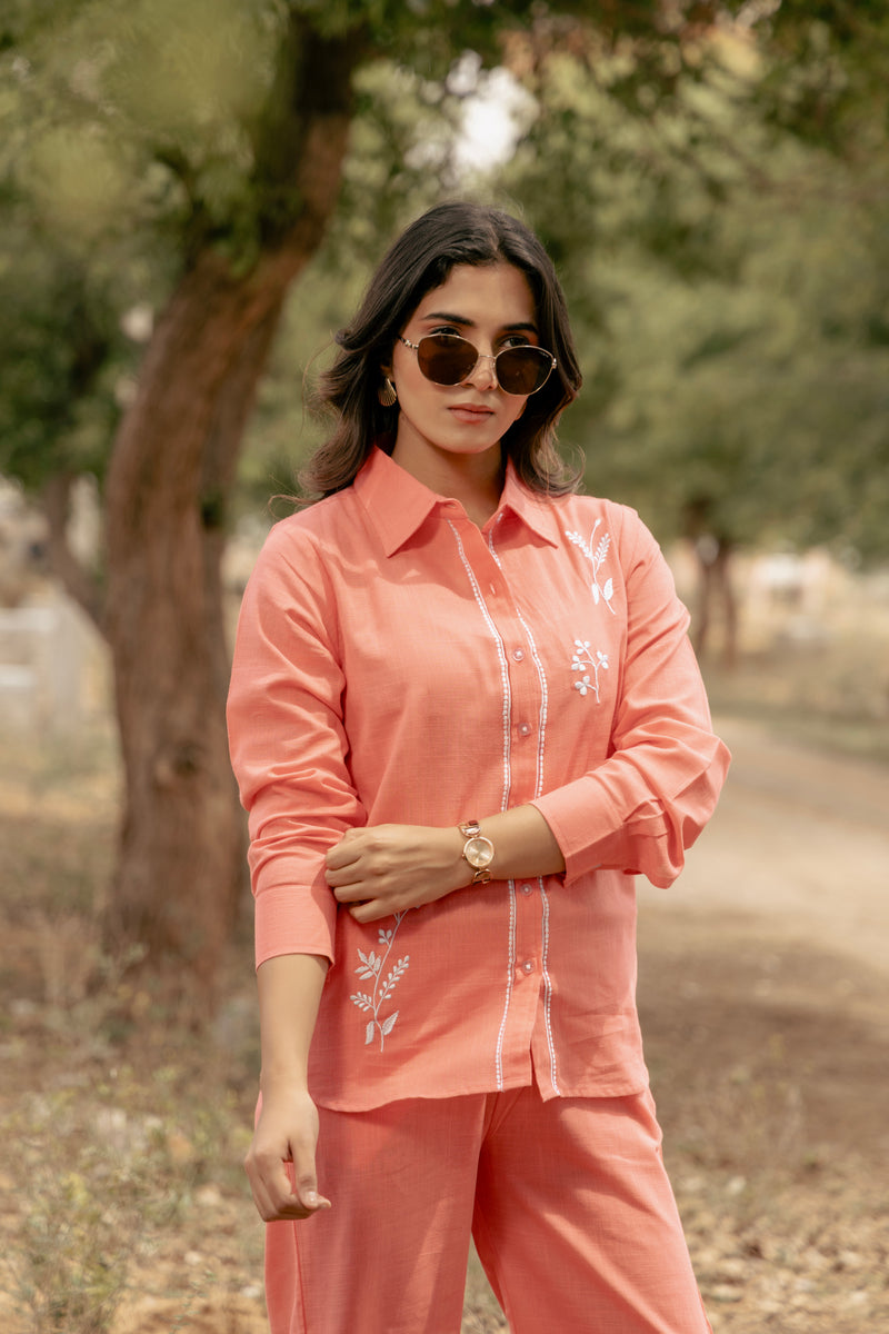 TARINI Embroidered Airy Linen Co-ord Set for Women | Shirt & Pant Set | Dhirai