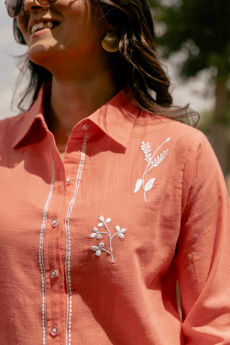 TARINI Embroidered Airy Linen Co-ord Set for Women | Shirt & Pant Set | Dhirai