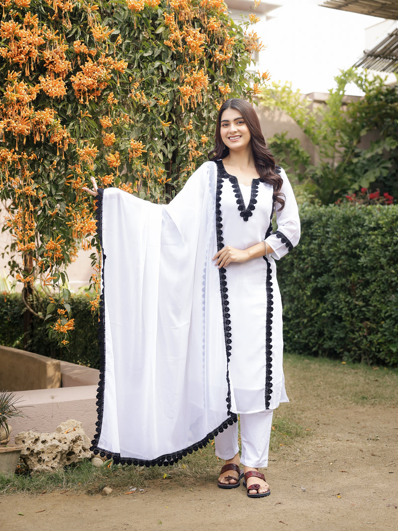 "Nidra" - Jet Black Premium Georgette Suit Set with Ruby Red Lace