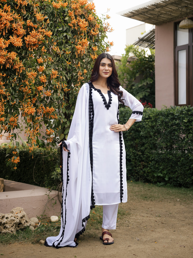 "Nidra" - Jet Black Premium Georgette Suit Set with Ruby Red Lace