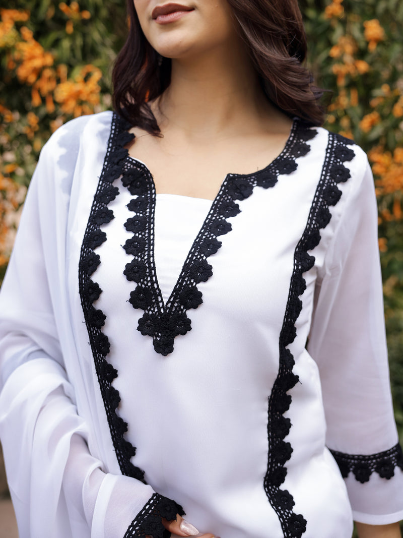 "Nidra" - Jet Black Premium Georgette Suit Set with Ruby Red Lace