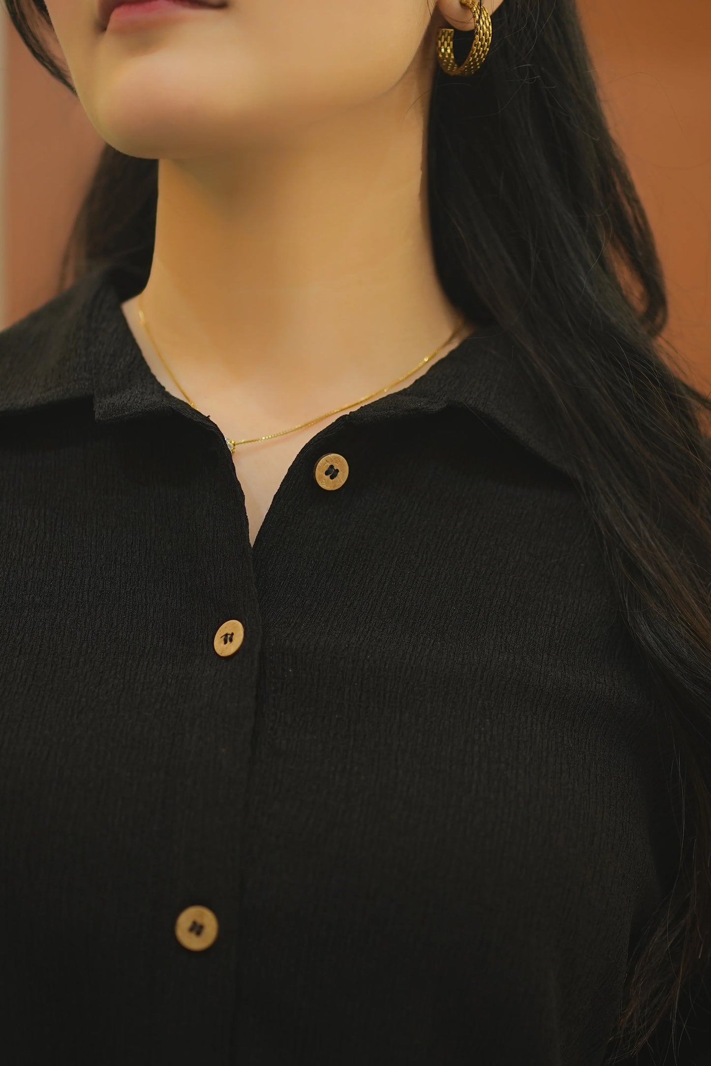 "Nura" – Midnight Black Premium Textured Co-ord Set with High-Low Tunic