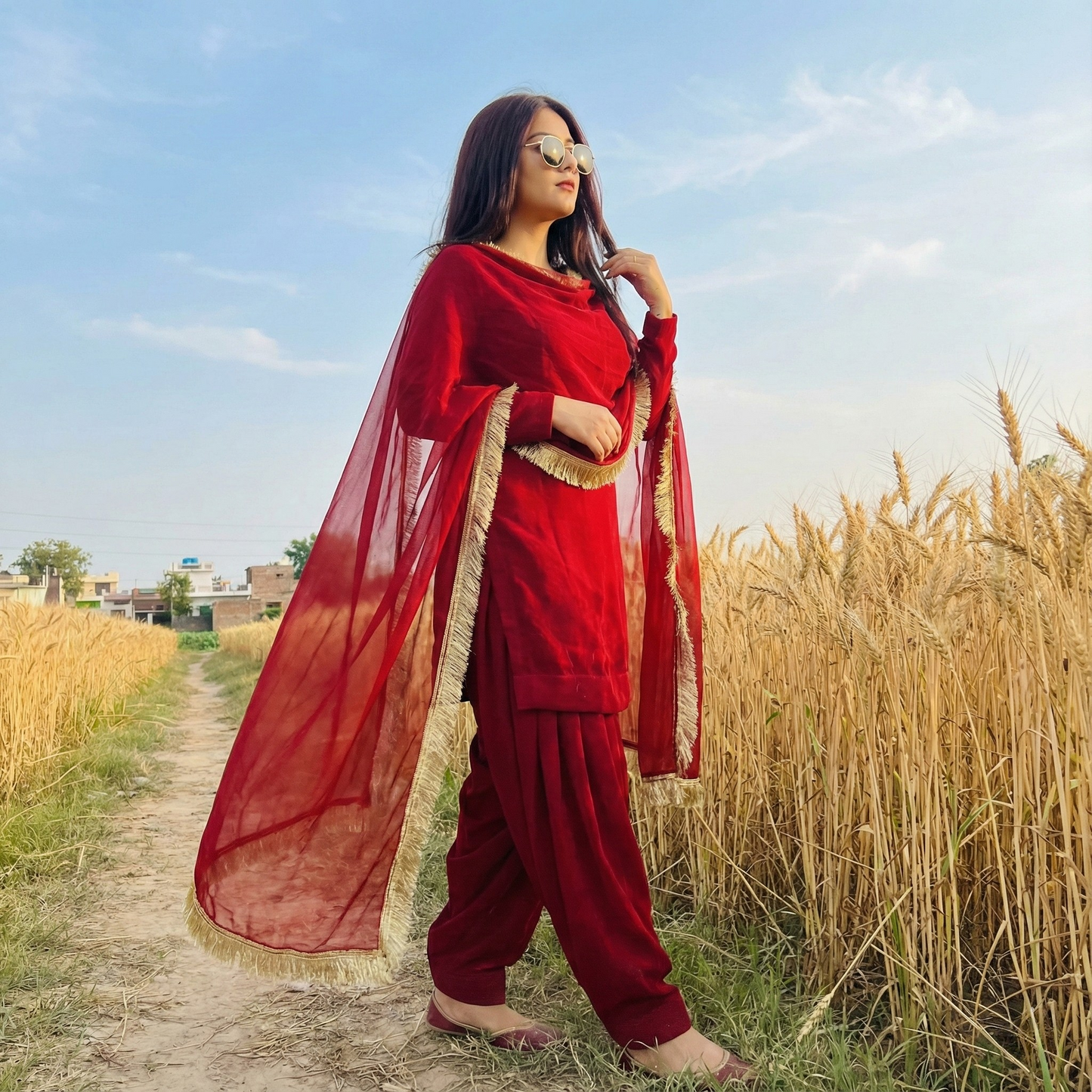 "Rakta" - Crimson Red Georgette Shalwar Suit Set