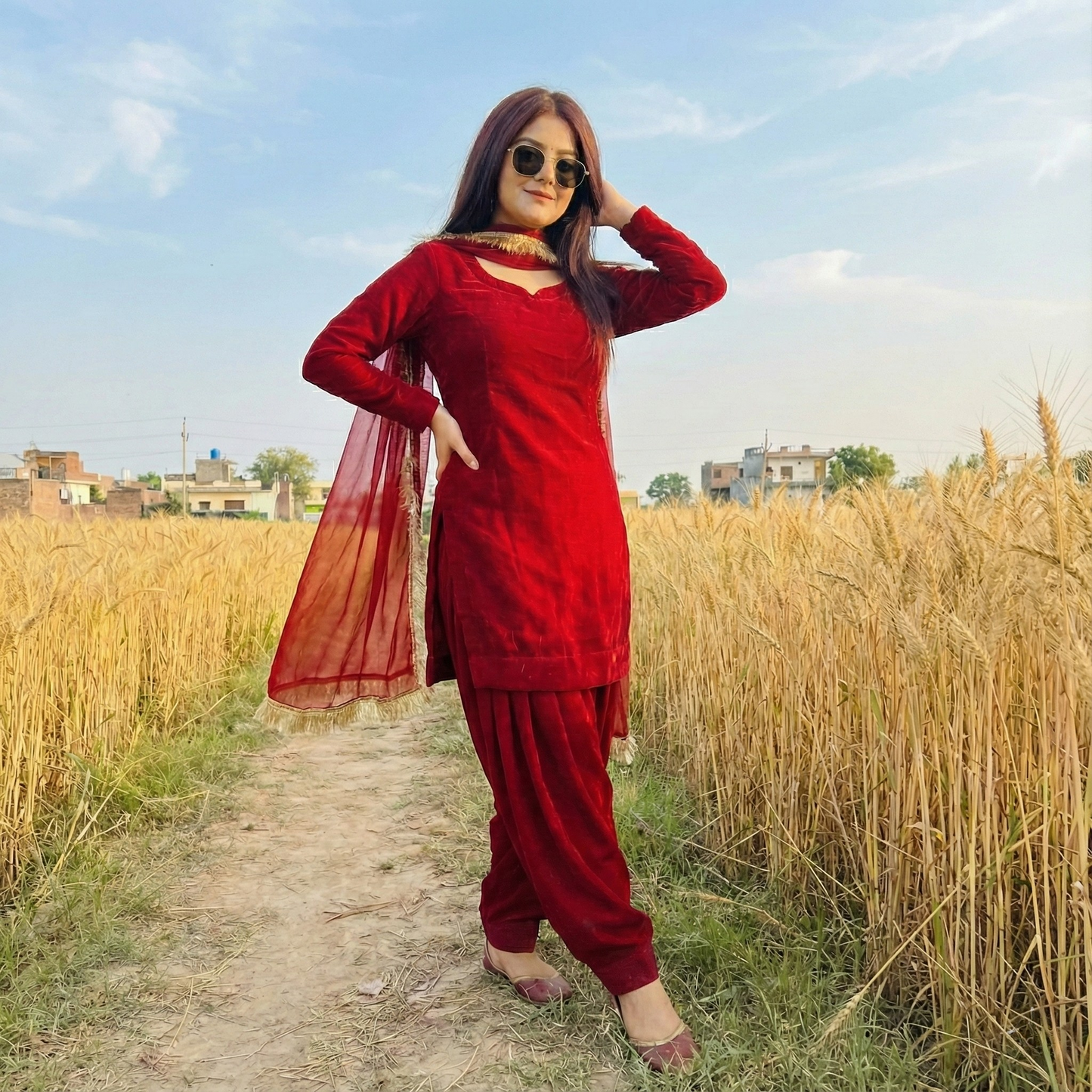 "Rakta" - Crimson Red Georgette Shalwar Suit Set