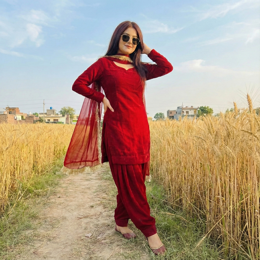 "Rakta" - Crimson Red Georgette Shalwar Suit Set