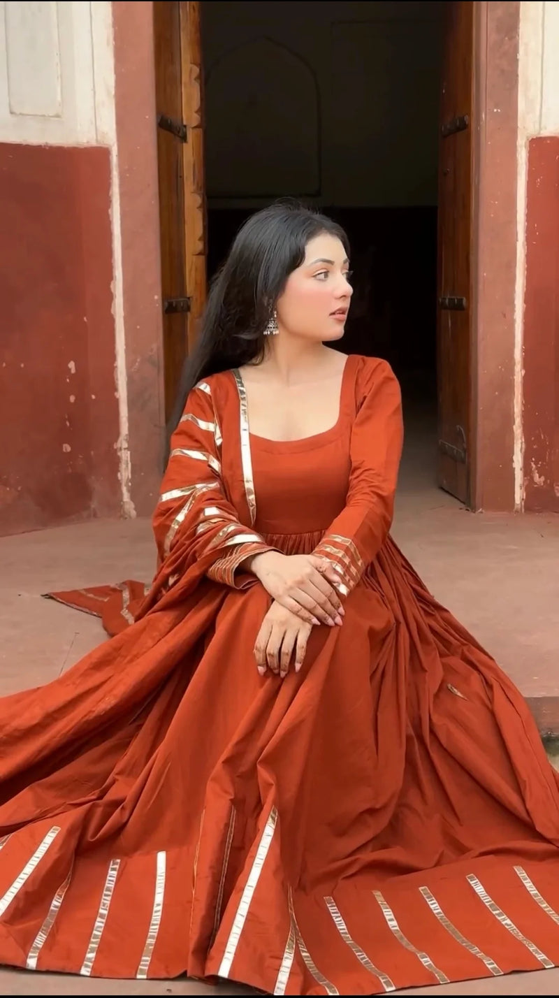 "Nritya" - Mal Cotton Full Flare Anarkali Suit Set with Gota Dupatta