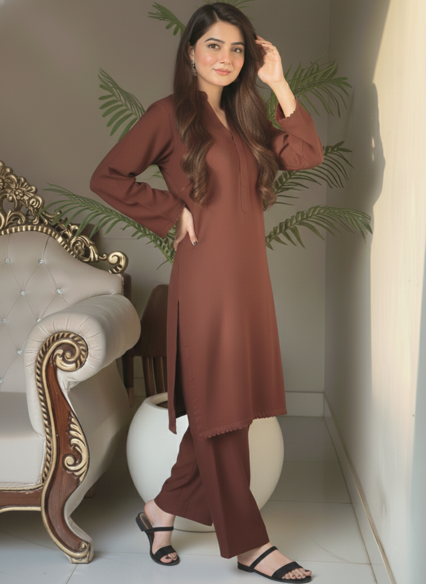 "Kyra" — Chocolate Brown Premium Rayon Minimalist Co-ord Set