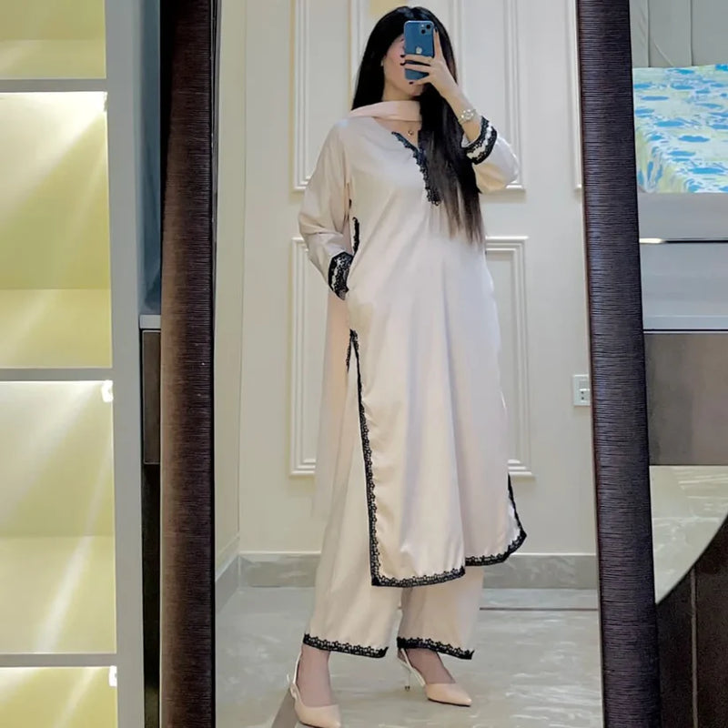 "Aura" - Cream Lightweight Breathable Lace-Detail Suit Set