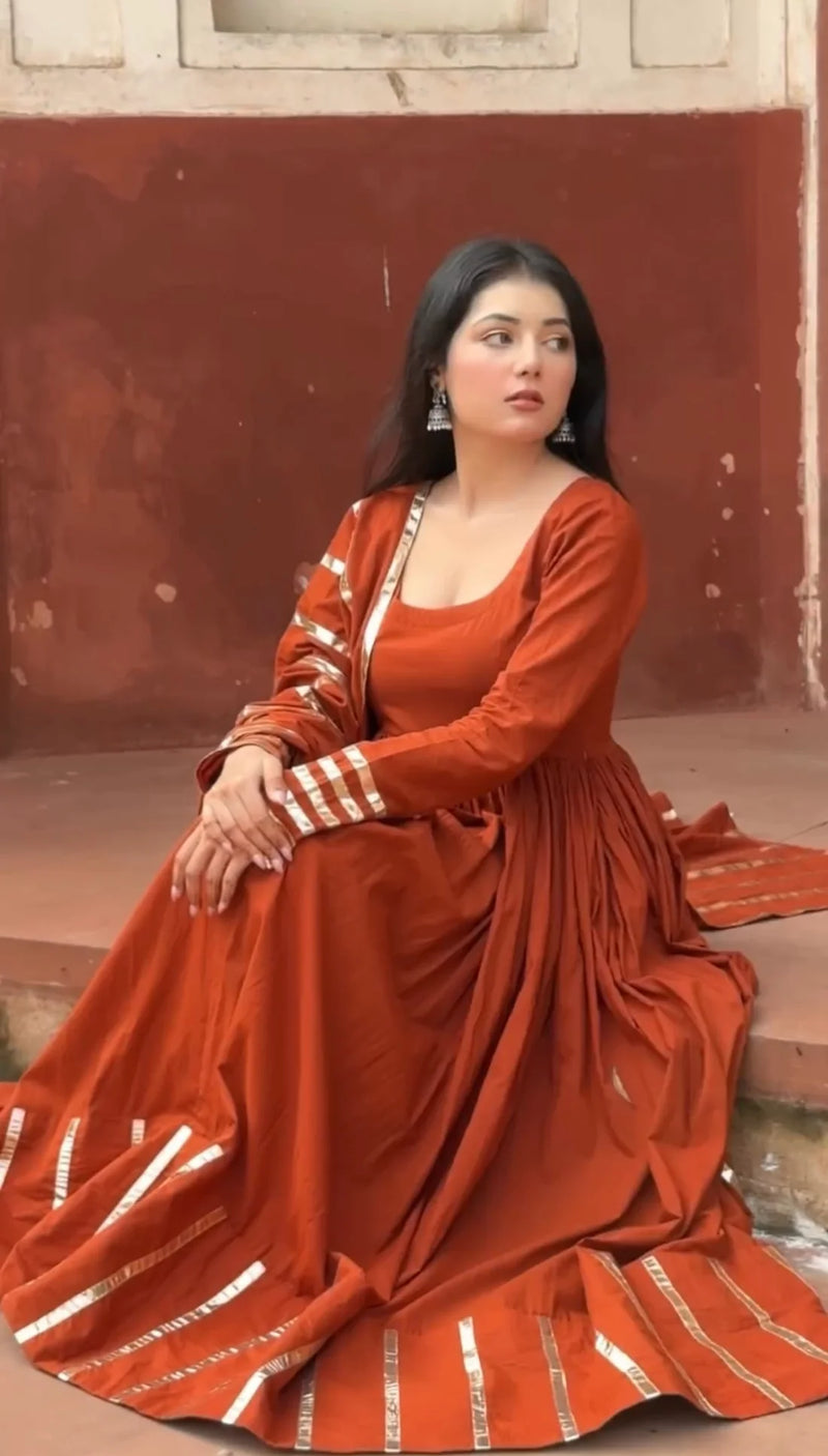 "Nritya" - Mal Cotton Full Flare Anarkali Suit Set with Gota Dupatta