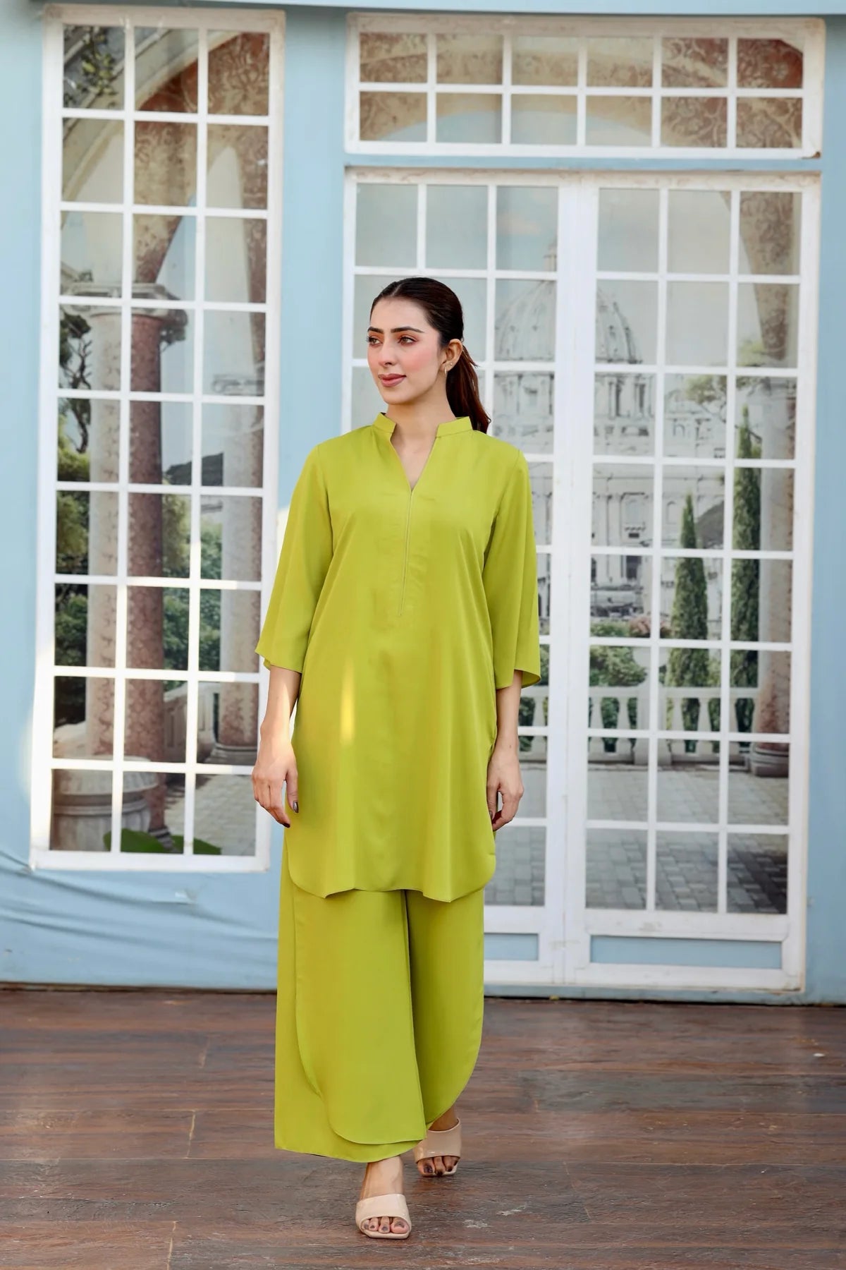 "Zenia" — Lime Green Premium Rayon Minimalist Co-ord Set