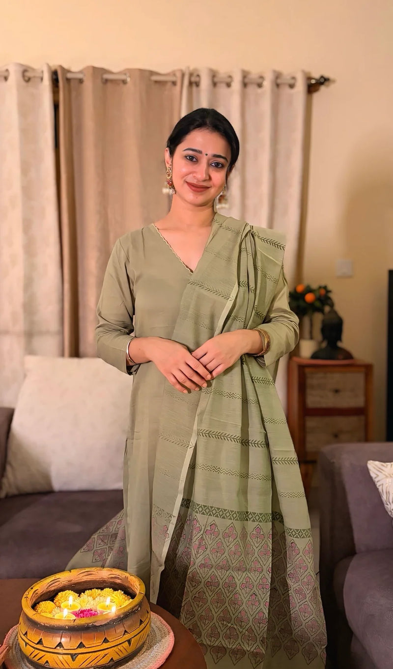 "Vritika" - Handblock Printed Premium Cotton Suit Set