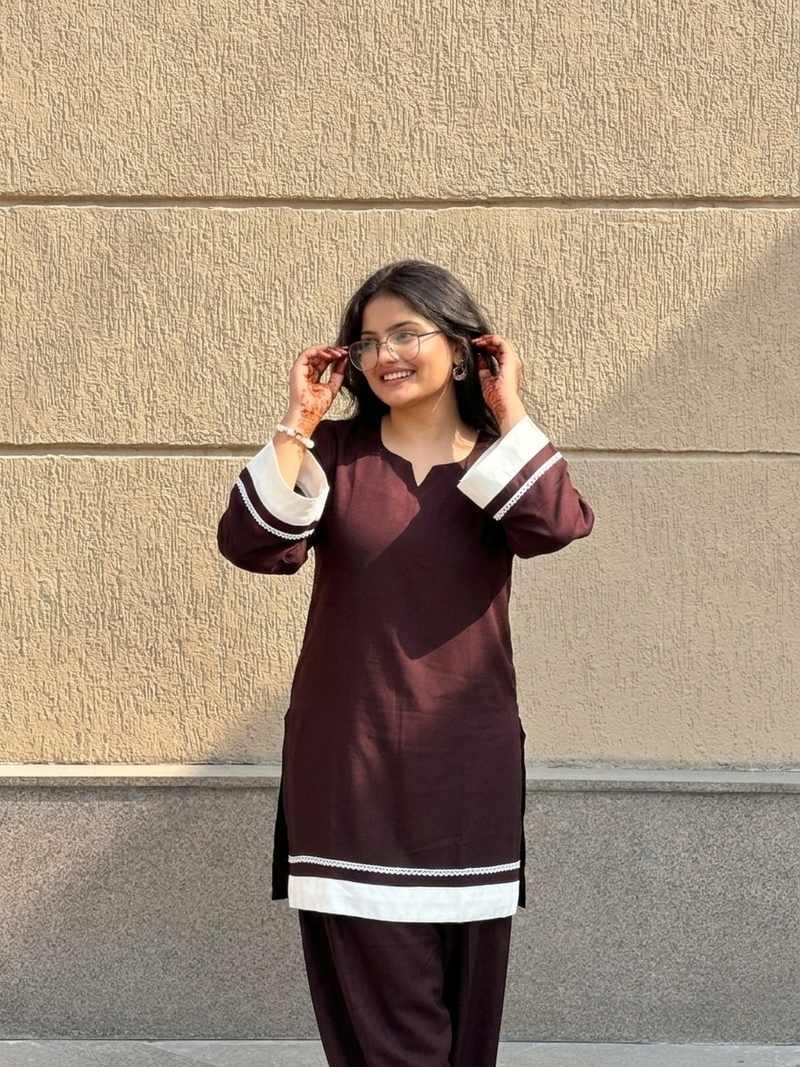 "Rhea" Cotton Co-ord Set with Contrast Lace