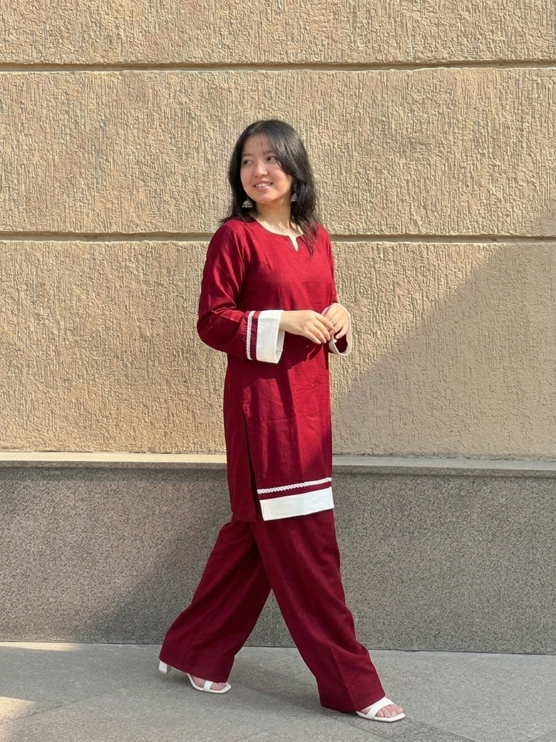 "Rhea" Cotton Co-ord Set with Contrast Lace