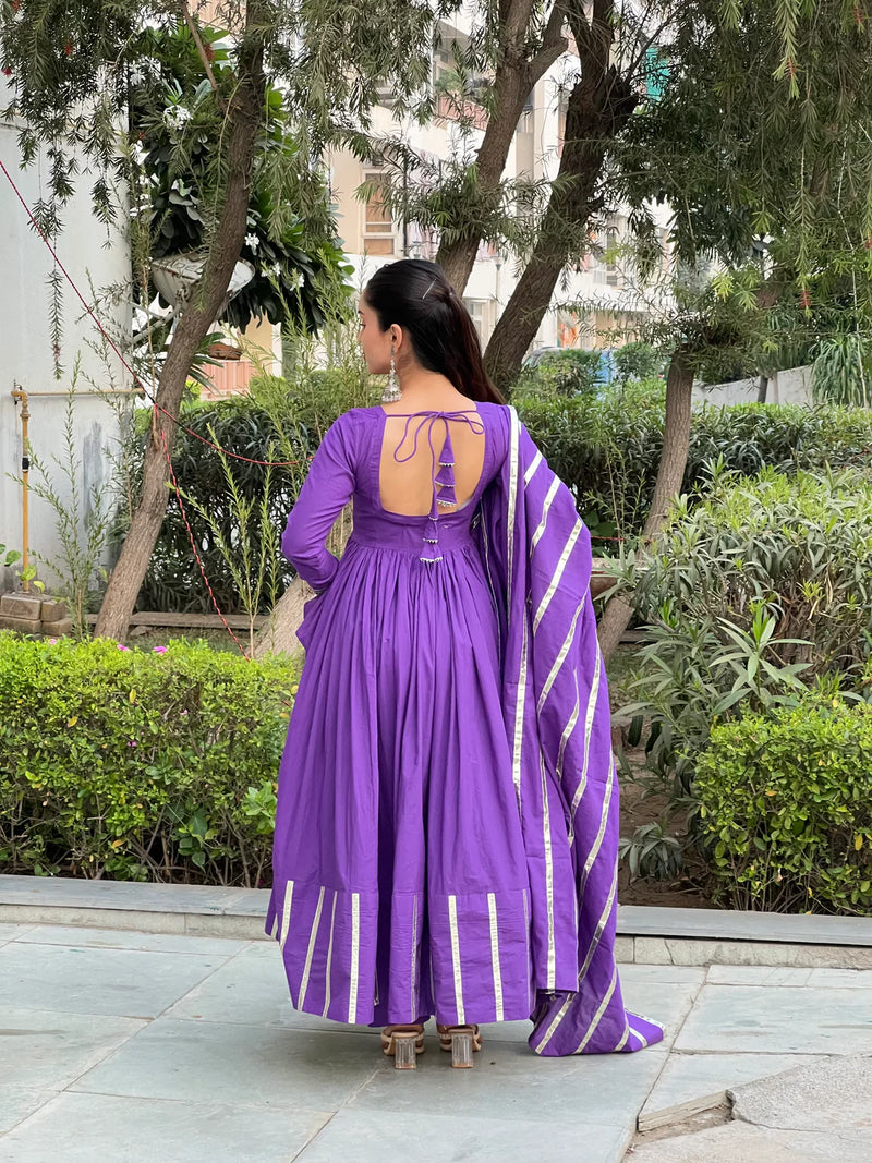 "Nritya" - Mal Cotton Full Flare Anarkali Suit Set with Gota Dupatta