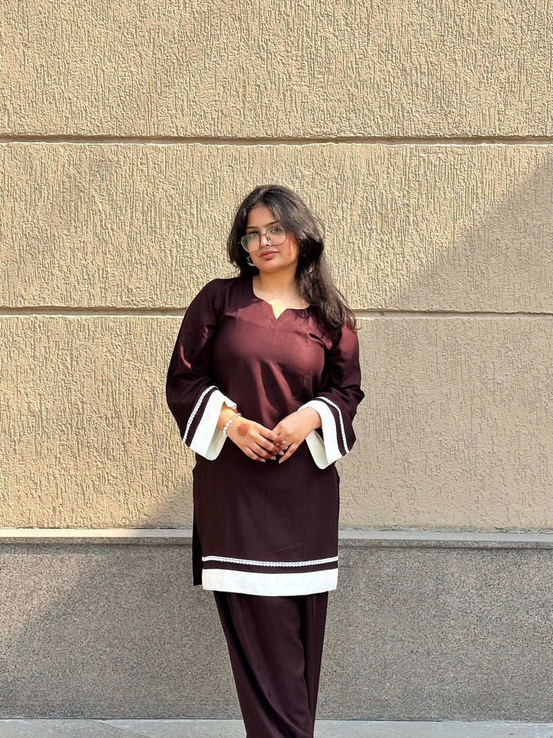 "Rhea" Cotton Co-ord Set with Contrast Lace