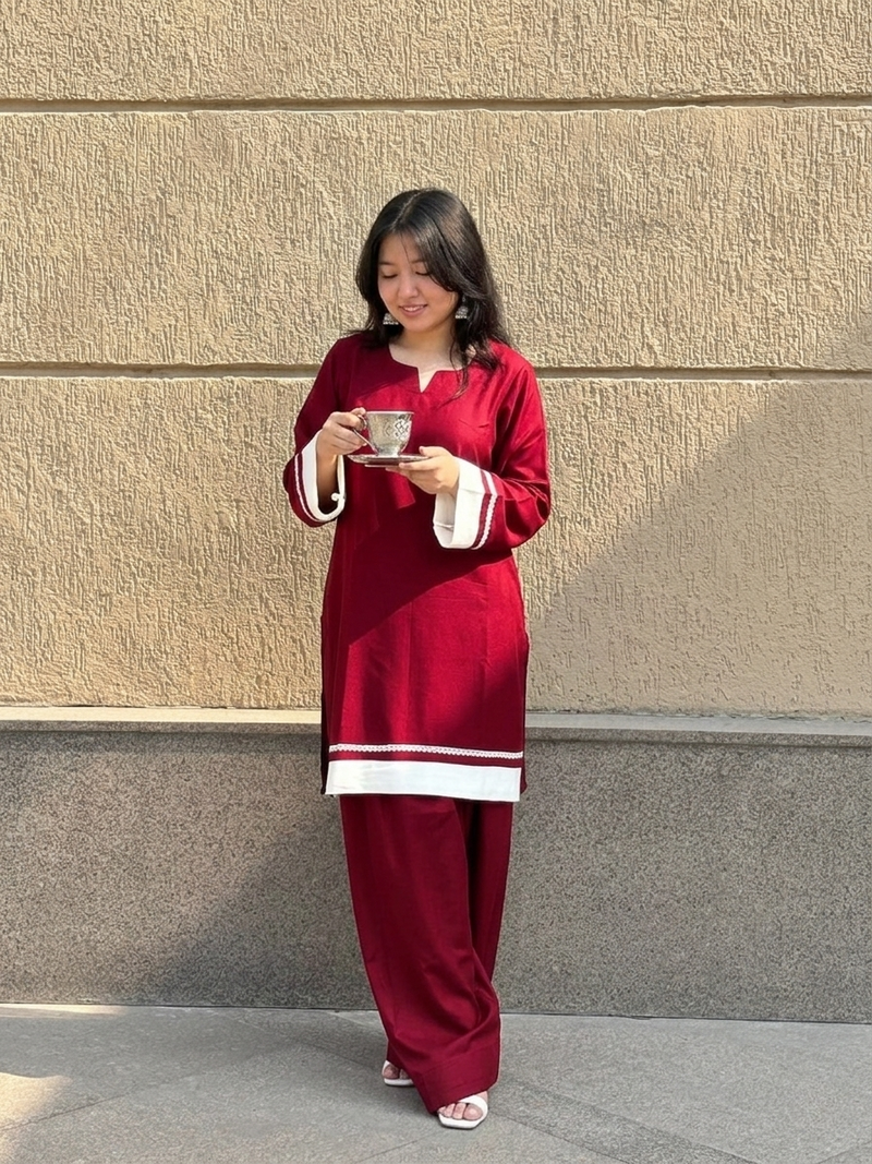 "Rhea" Cotton Co-ord Set with Contrast Lace