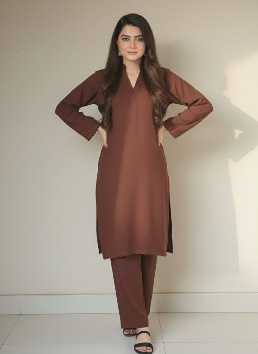 "Kyra" — Chocolate Brown Premium Rayon Minimalist Co-ord Set
