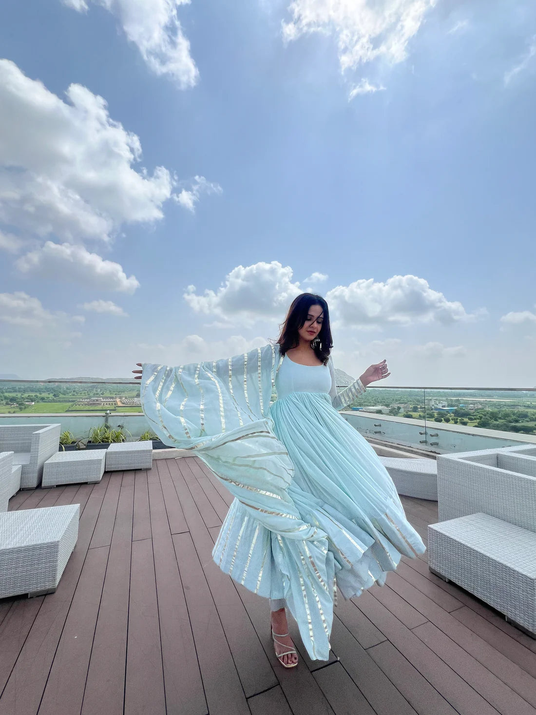 "Nritya" - Mal Cotton Full Flare Anarkali Suit Set with Gota Dupatta