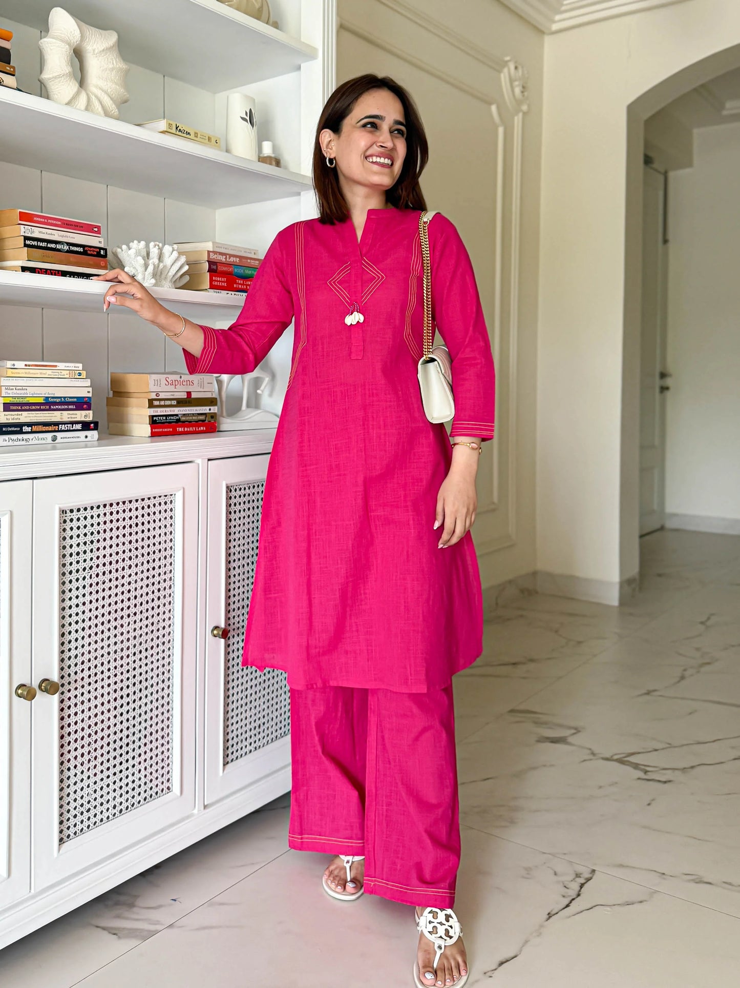 Meira Pink Cotton Slub Kurta Set