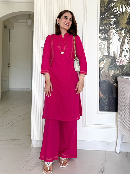 Meira Pink Cotton Slub Kurta Set