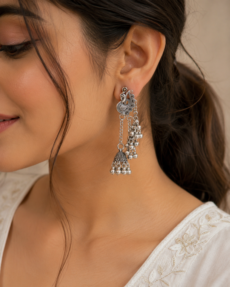 "Nazakat" Long Chain Jhumki Earrings