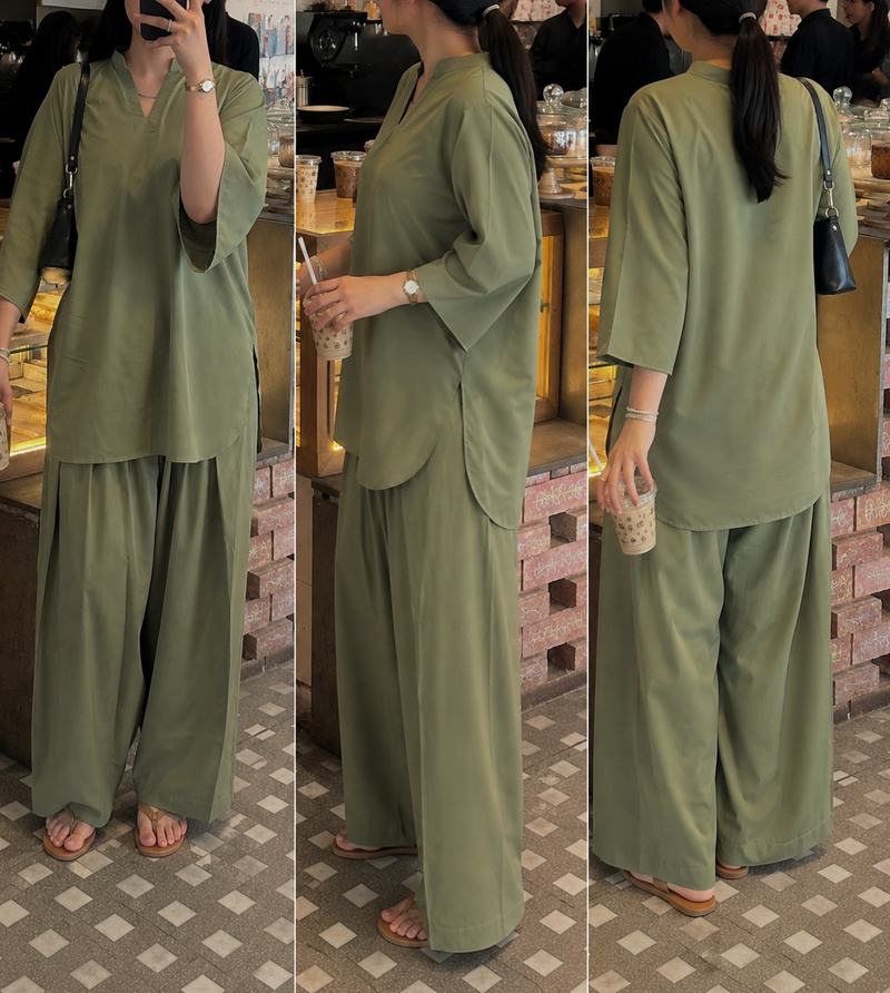Sage Aura cotton Kurta Set | DHIRAI