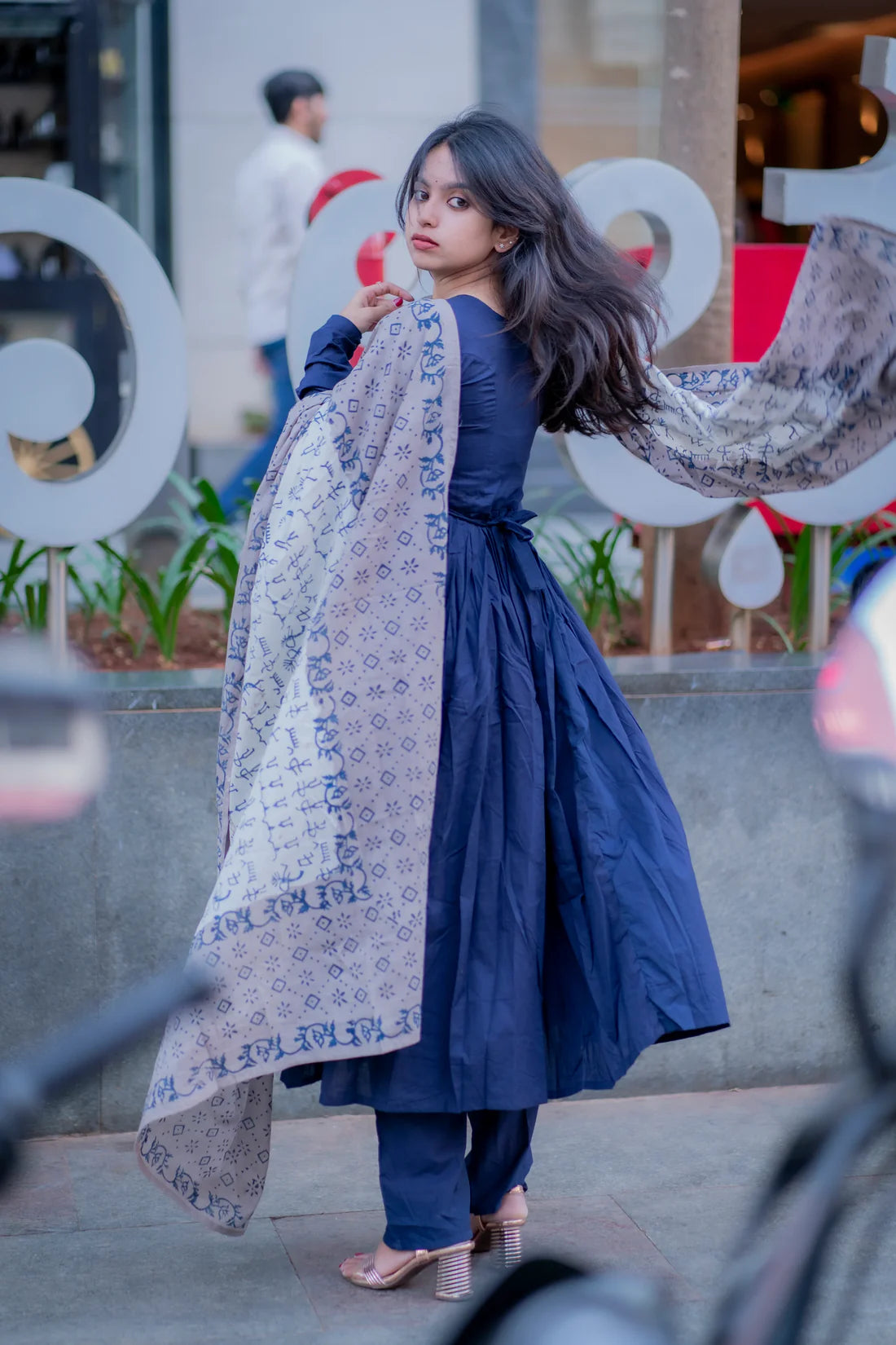 "Midnight Grace" - Pure Handloom Cotton Flared Suit Set