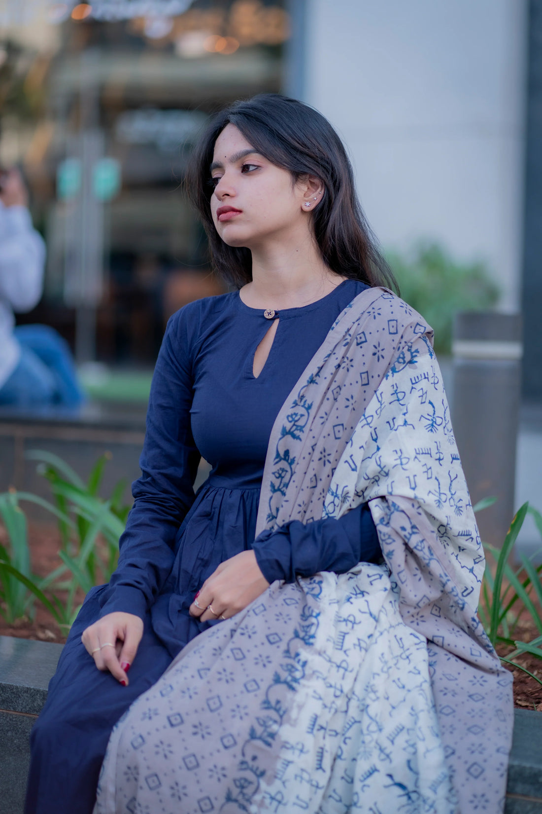 "Midnight Grace" - Pure Handloom Cotton Flared Suit Set