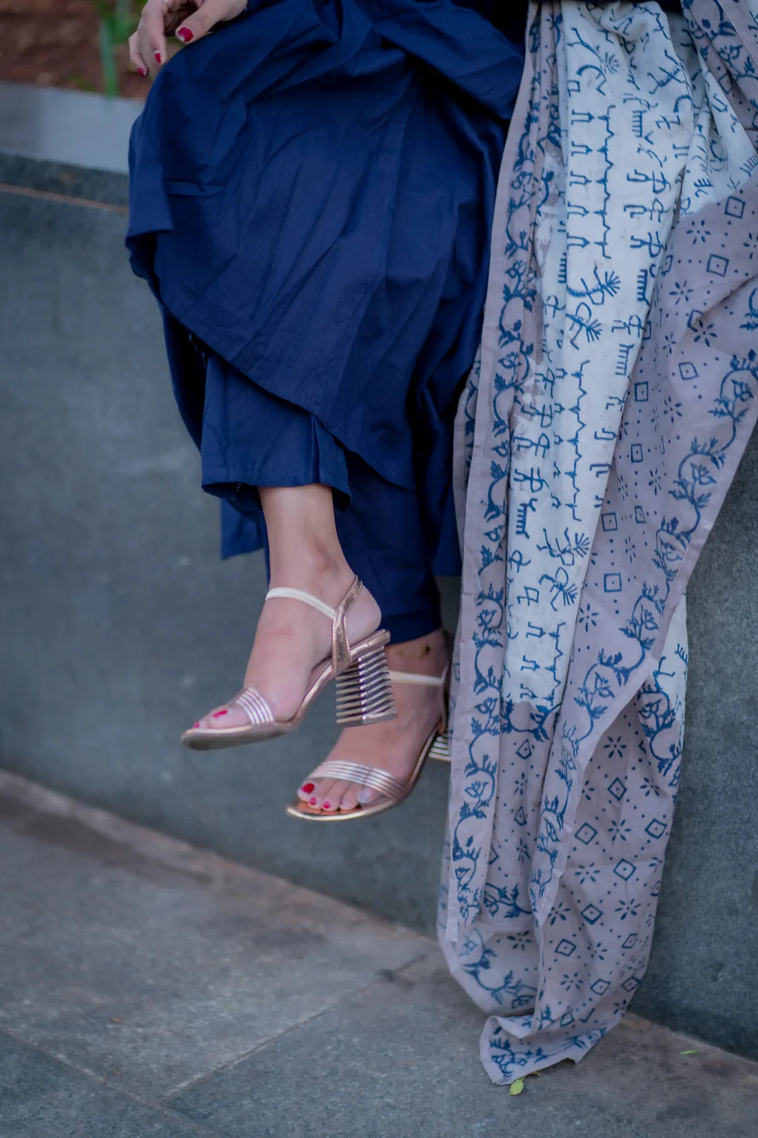 "Midnight Grace" - Pure Handloom Cotton Flared Suit Set