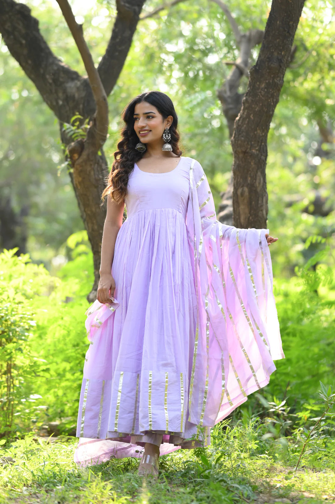 "Nritya" - Mal Cotton Full Flare Anarkali Suit Set with Gota Dupatta