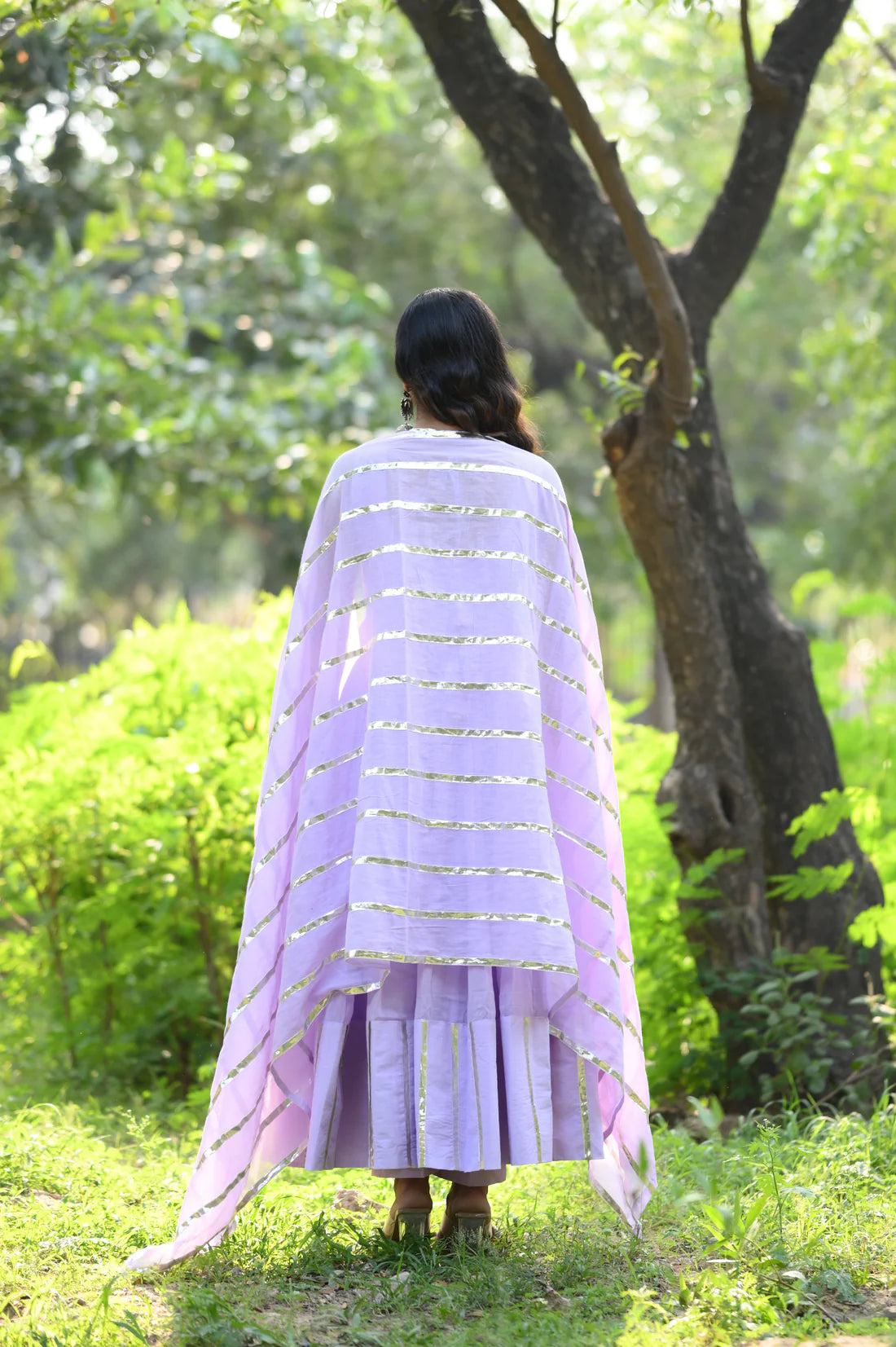 "Nritya" - Mal Cotton Full Flare Anarkali Suit Set with Gota Dupatta