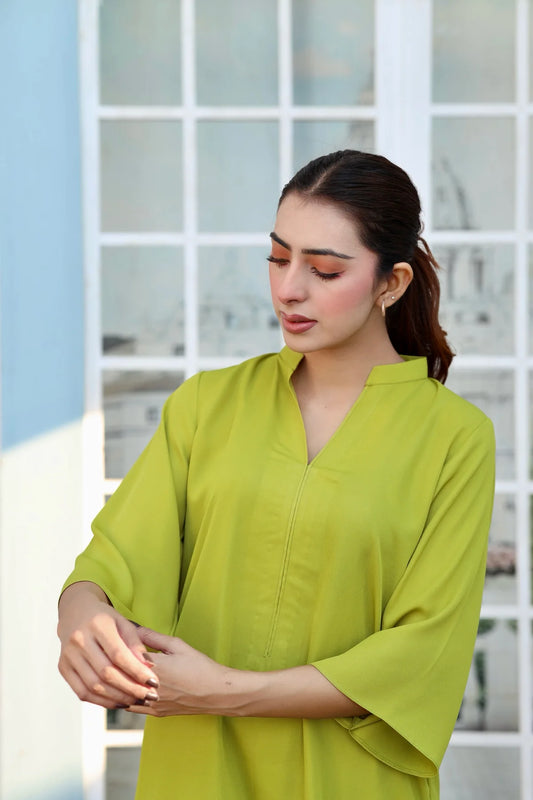 "Zenia" — Lime Green Premium Rayon Minimalist Co-ord Set